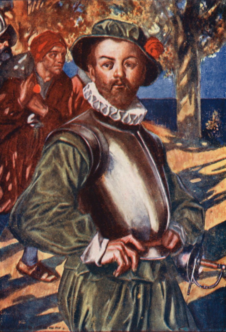 Illustratie voor het leven van Sir Francis Drake (kleurenlitho) door Thomas Heath Robinson