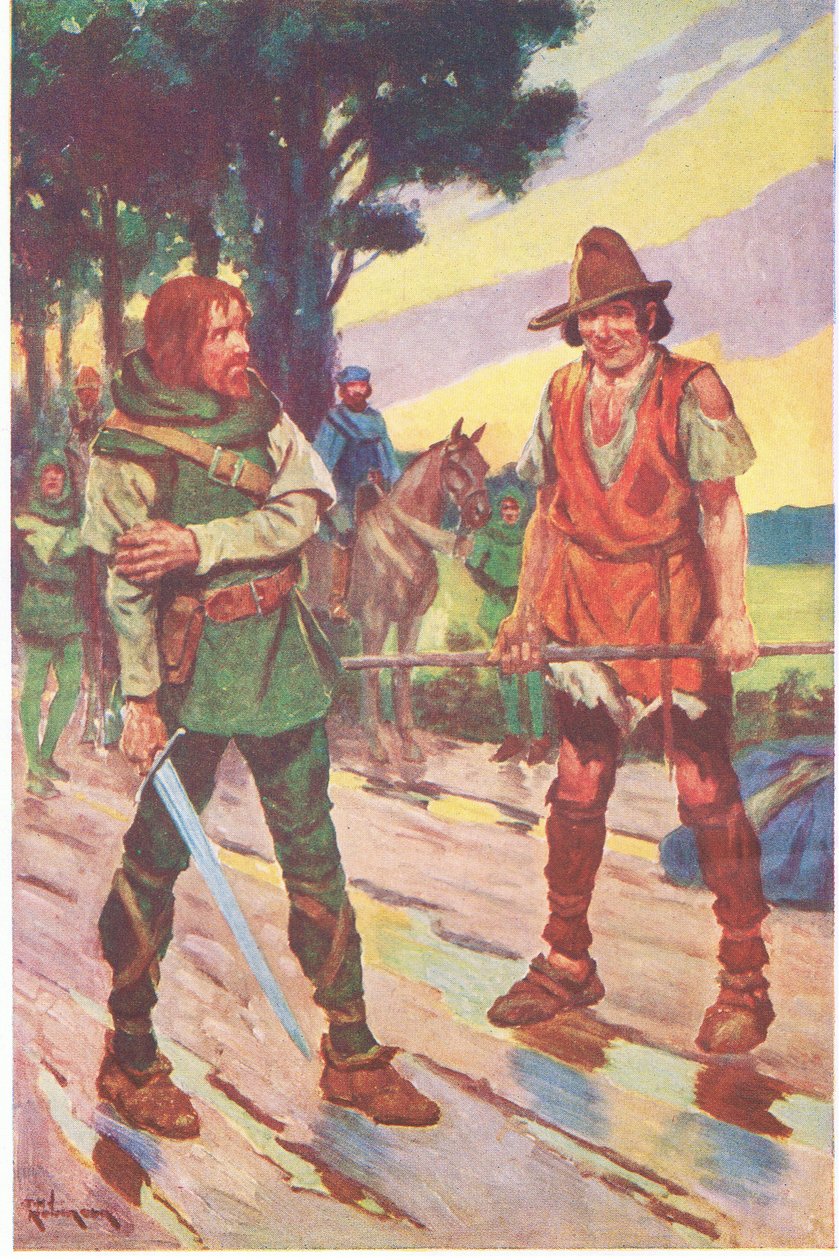 "Ik niet," antwoordde de bedelaar. "Het gevecht was niet mijn keuze". (kleurenlitho) door Thomas Heath Robinson
