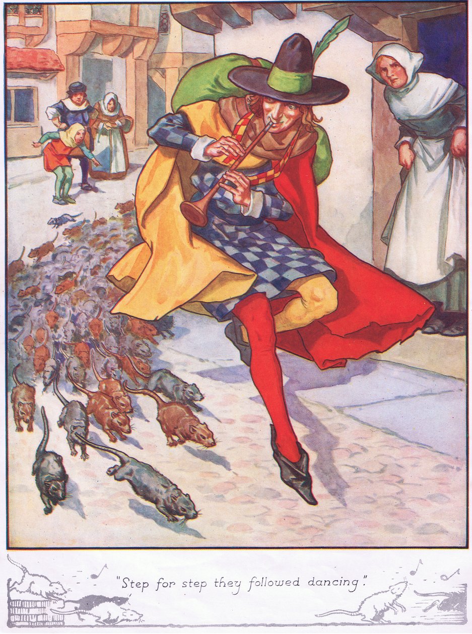 "Stap voor stap volgden ze dansend" (kleurenlitho) door Thomas Heath Robinson