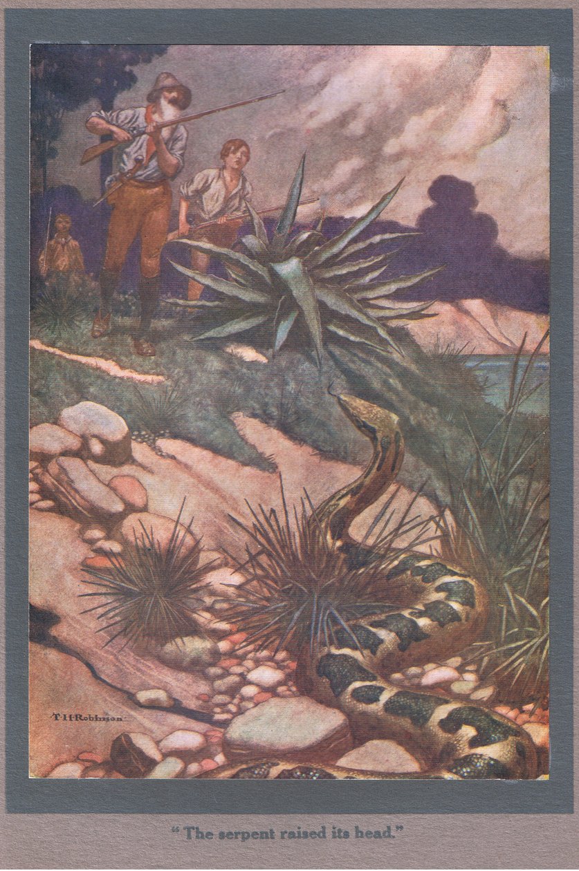 De slang hief zijn kop op (kleurenlitho) door Thomas Heath Robinson