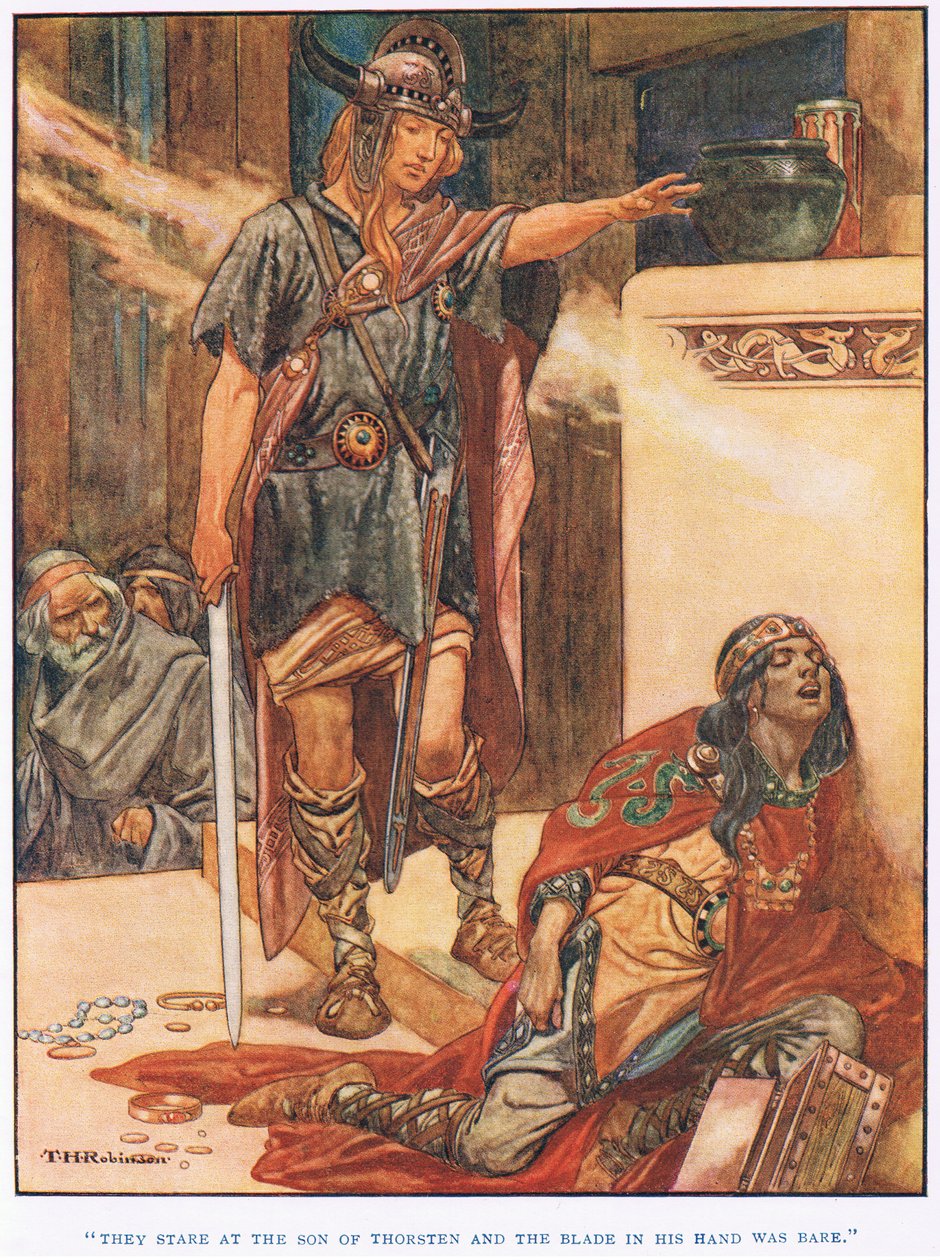 Ze staren naar de zoon van Thorsten (litho) door Thomas Heath Robinson