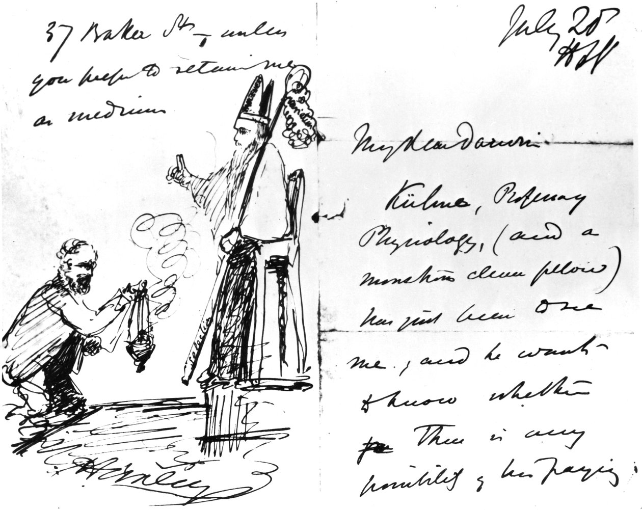 Een brief van Thomas Henry Huxley aan Charles Darwin, met een schets van Darwin als bisschop of heilige, 20 juli 1868 door Thomas Henry Huxley