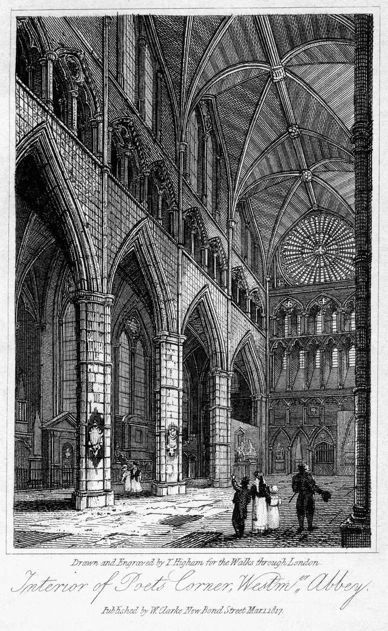 Interieur van Dichters Hoek, Westminster Abbey, Londen, 1817 door Thomas Higham