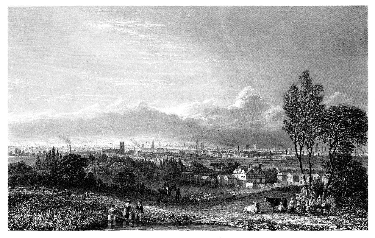 Uitzicht op Manchester, 1844 door Thomas Higham