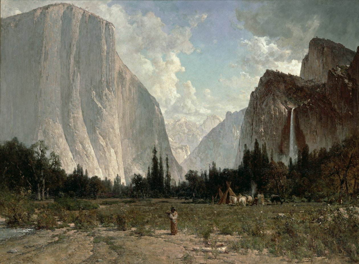 Bridal Veil Falls, Yosemite, ca. 1870-84 (olieverf op doek) door Thomas Hill