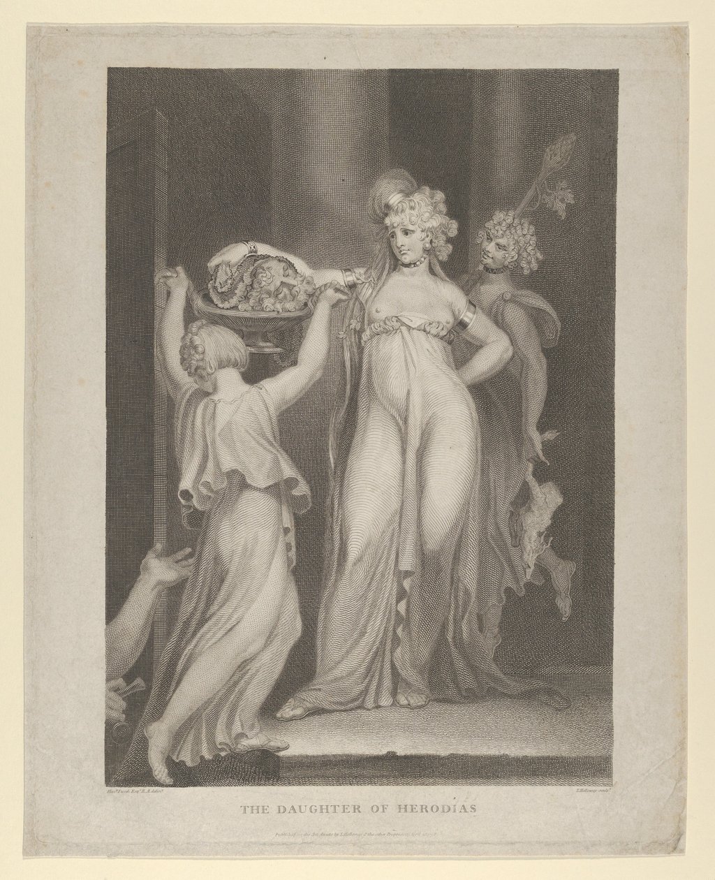 De dochter van Herodias Salome ontvangt het hoofd van Johannes de Doper, Matteüs 14:10-11 door Thomas Holloway