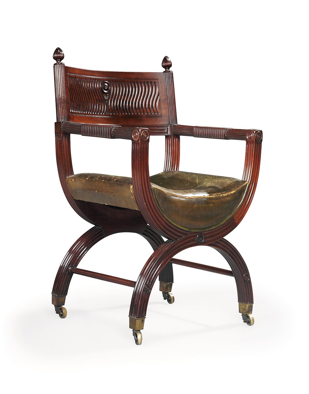 Laat-Victoriaanse mahonie X-frame armstoel, toegeschreven aan Marsh, Jones & Cribb, naar een ontwerp van Thomas Hope, ca. 1880 door Thomas Hope