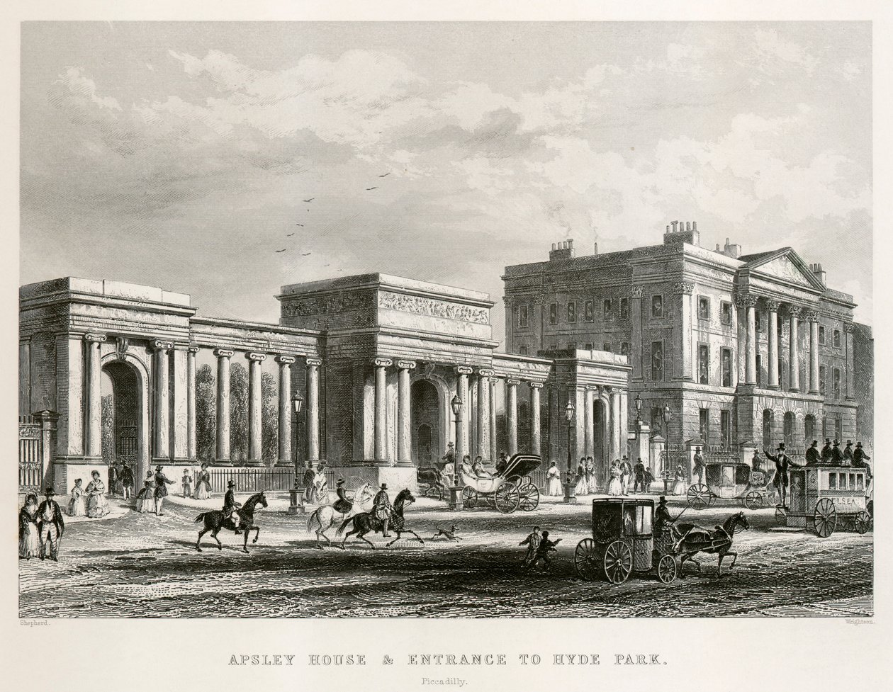 Apsley House, Hyde Park Corner, Londen, 1850 door Thomas Hosmer Shepherd