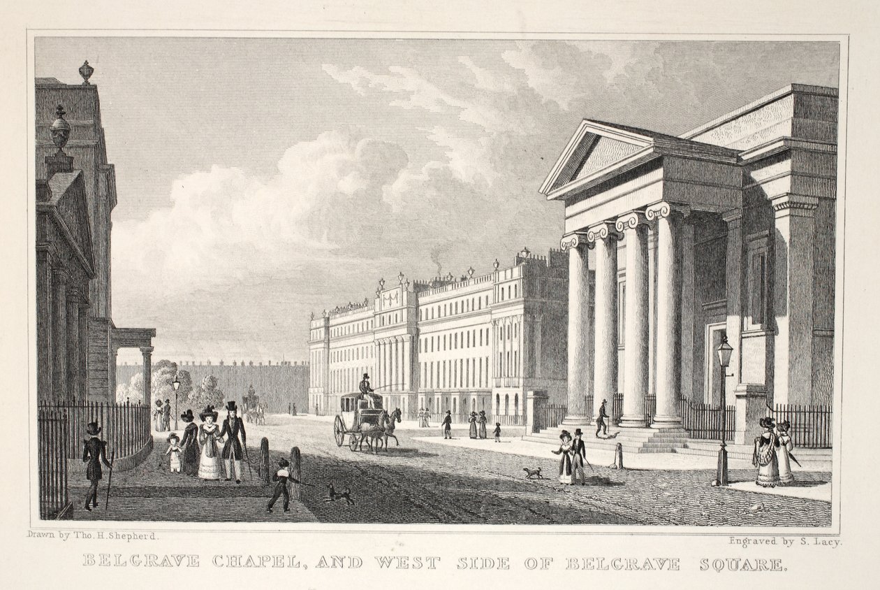Belgrave Chapel en westzijde van Belgrave Square, uit 