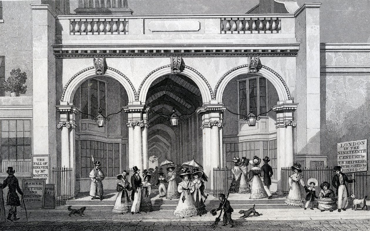 Burlington Arcade, Picadilly, gegraveerd door William Tombleson, 1828 door Thomas Hosmer Shepherd
