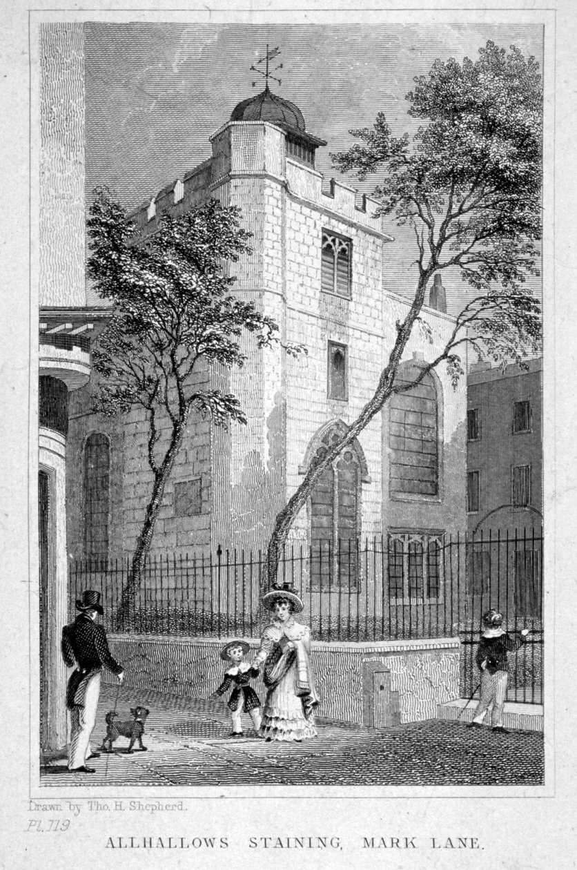 Kerk van All Hallows Staining, Londen, 1829 door Thomas Hosmer Shepherd