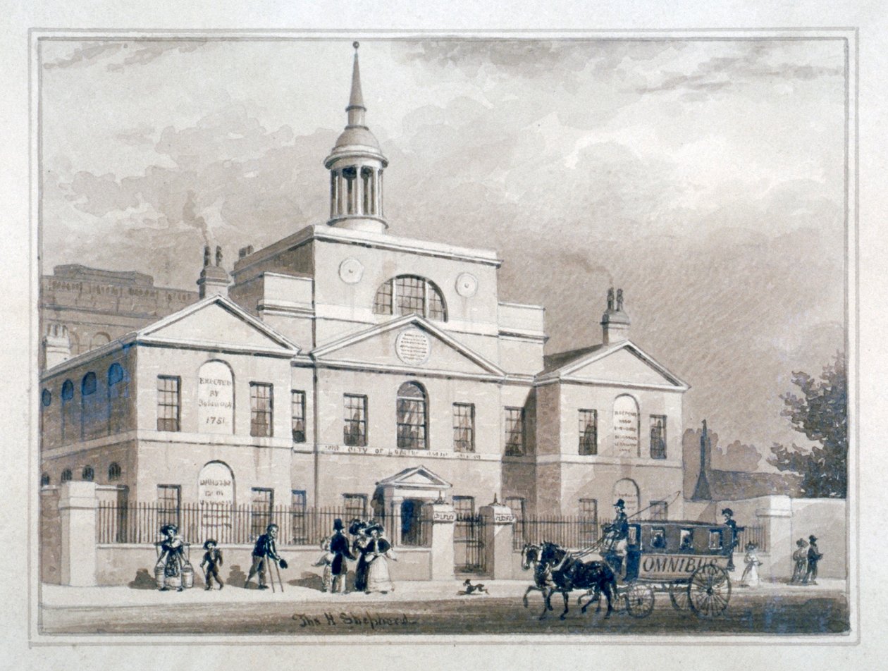 City of London Lying-In Hospital, City Road, Finsbury, Londen, ca. 1827 door Thomas Hosmer Shepherd
