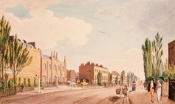 Uitzicht op de Vrouwelijke Hervorming en de Nieuwe Kapel van de Filantropische School, St. George
