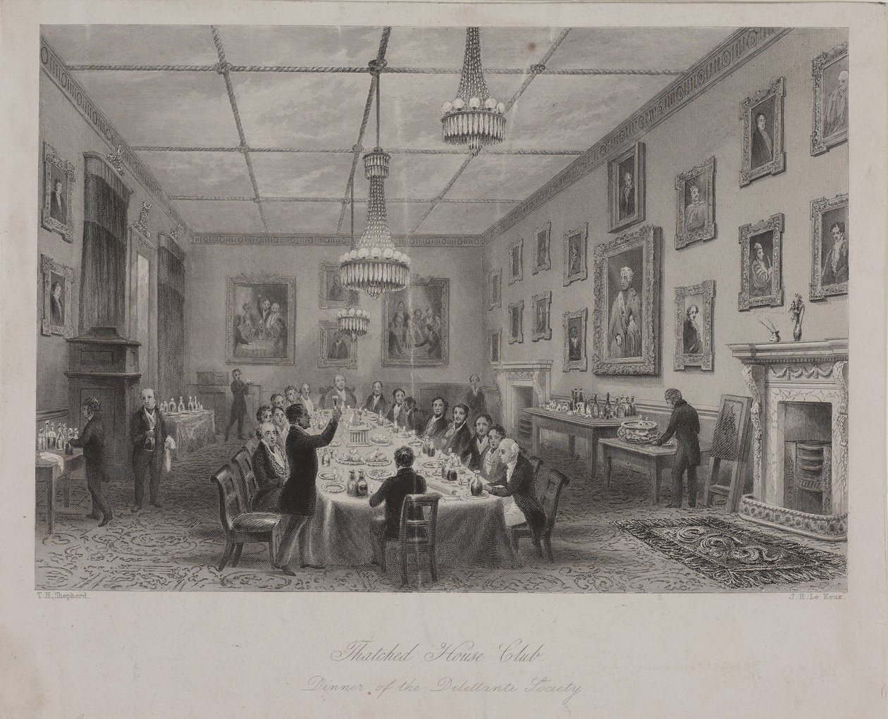 Dinerbijeenkomst van de Dilettanti Society, Thatched House Tavern op St Jamess Street, ca. 1840 door Thomas Hosmer Shepherd