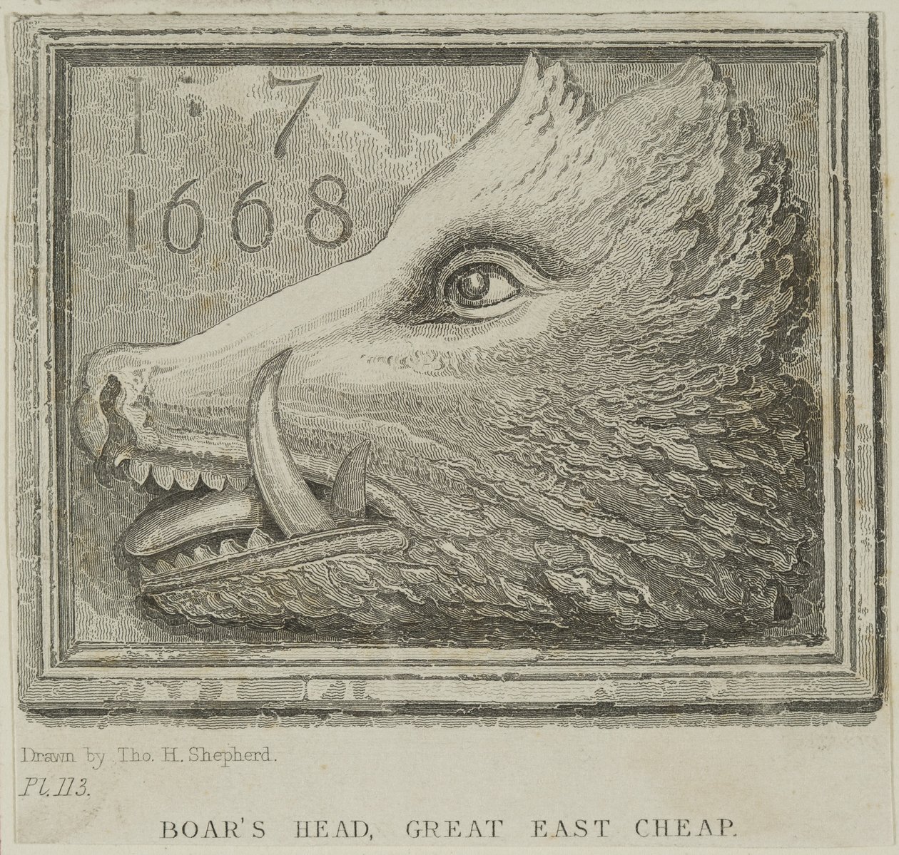 Herbergteken van de Boars Head Tavern in Eastcheap, ca. 1850 door Thomas Hosmer Shepherd