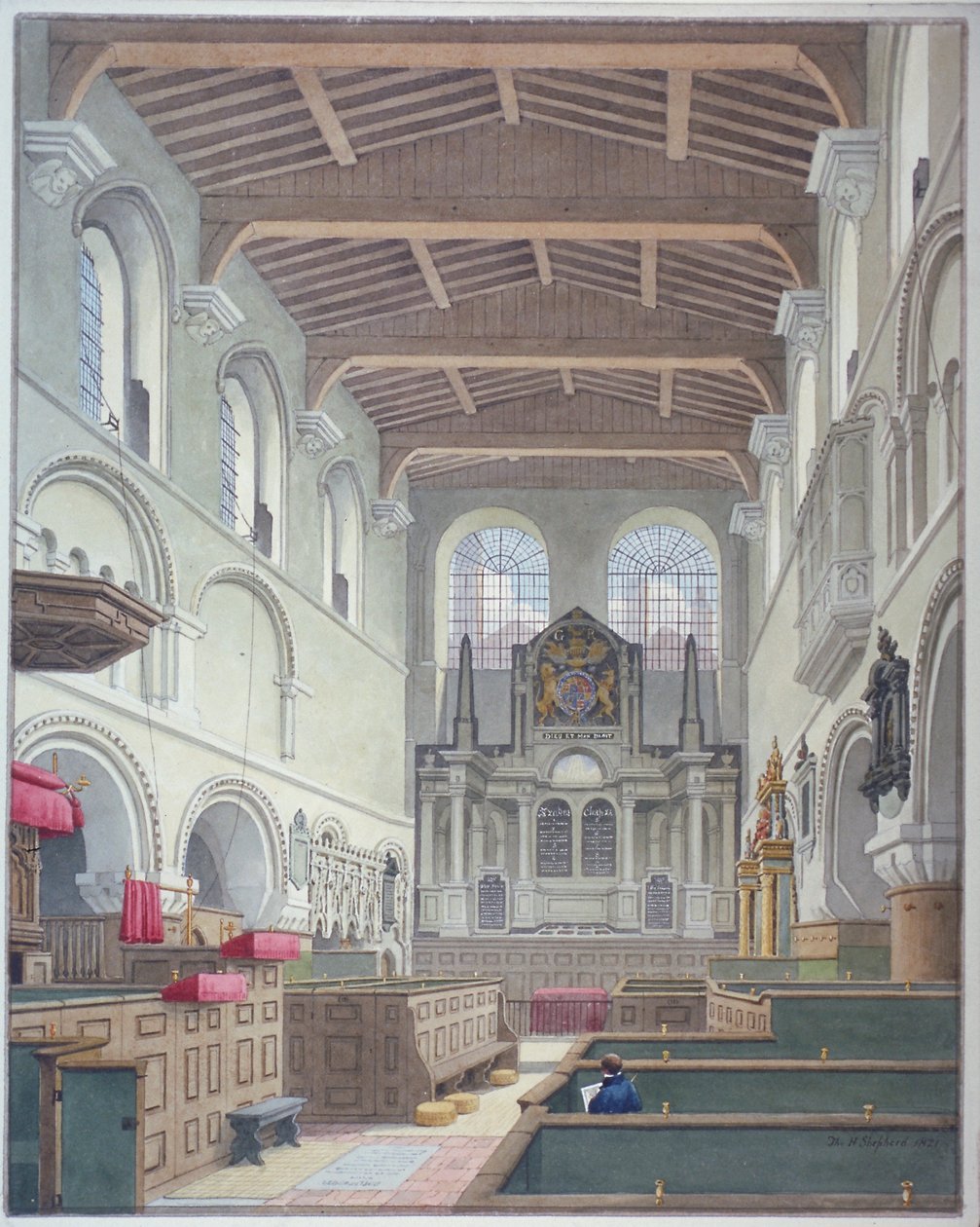 Interieur van de Kerk van St Bartholomew-the-Great, Smithfield, City of London door Thomas Hosmer Shepherd