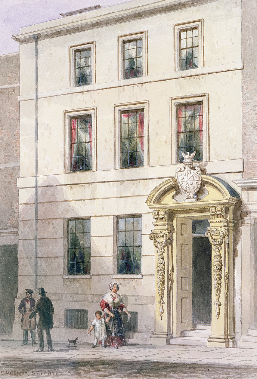 De nieuwe voorkant van Painter Stainers Hall, 1850 door Thomas Hosmer Shepherd