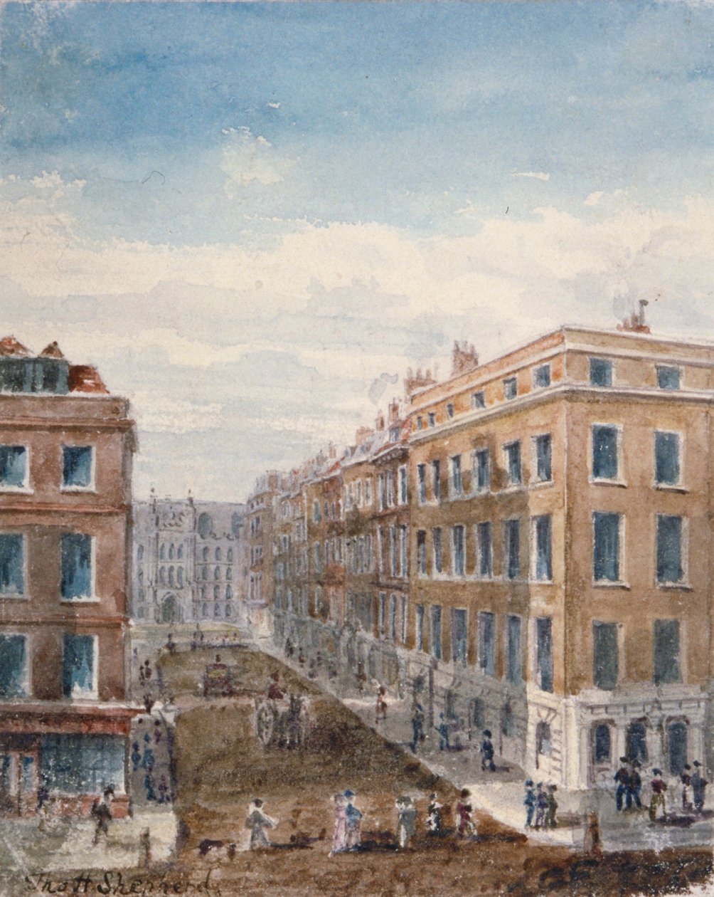 Uitzicht op King Street, kijkend naar het noorden vanaf Cheapside naar de Guildhall, City of London door Thomas Hosmer Shepherd