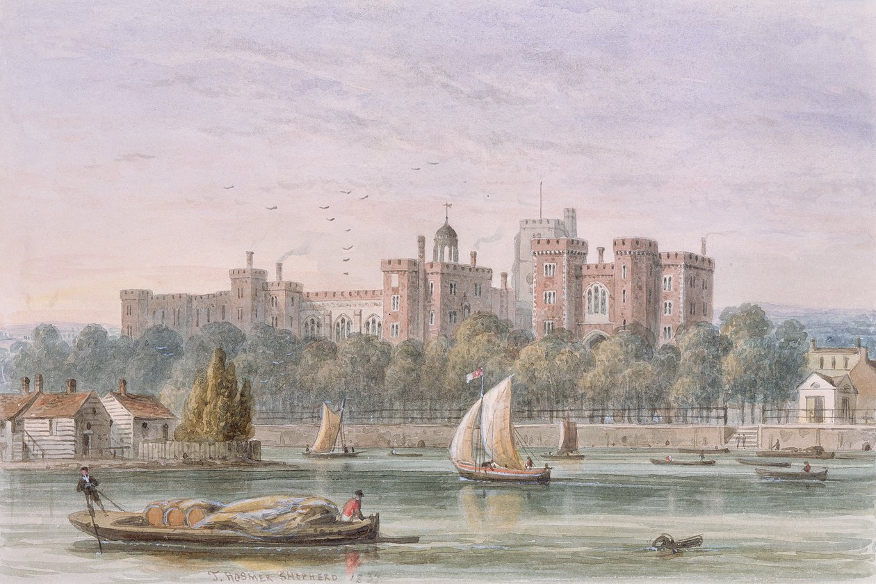 Uitzicht op Lambeth Palace vanaf de Theems, 1837 door Thomas Hosmer Shepherd