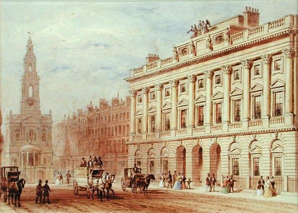 Uitzicht op Somerset House en de Kerk van St. Mary Le Strand door Thomas Hosmer Shepherd
