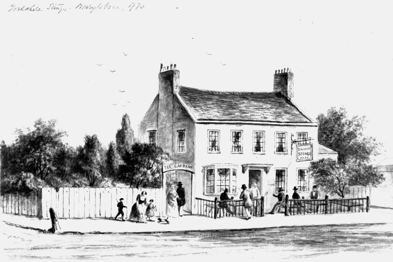 Uitzicht op het Yorkshire Stingo Café in Paddington, 1860-1859 (tekening) door Thomas Hosmer Shepherd