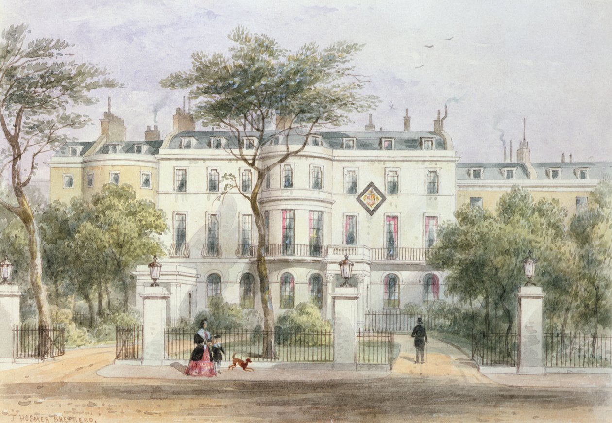 Westelijke gevel van het huis van Sir Robert Peel in Privy Garden (1788-1850) 1851 door Thomas Hosmer Shepherd