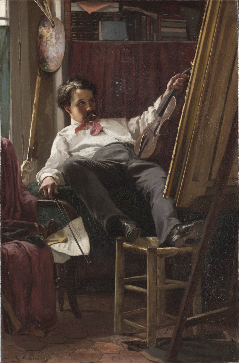 Zelfportret van de kunstenaar in zijn atelier door Thomas Hovenden