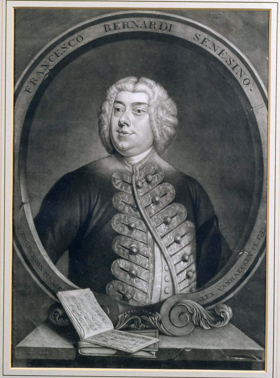 Portret van Francesco Bernardi Senesino, een Sienese castraat, gegraveerd door Alexander van Haecken door Thomas Hudson