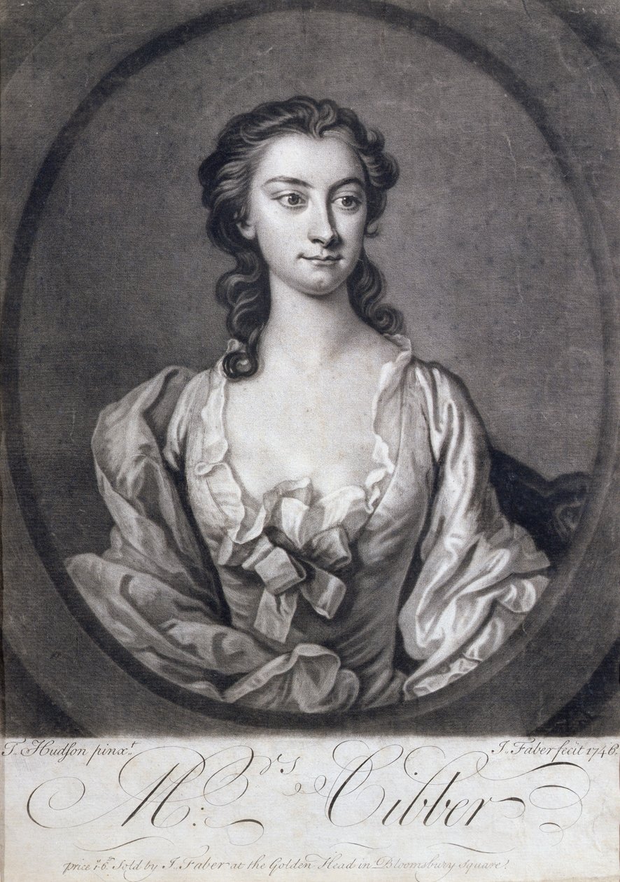 Portret van mevrouw Cibber, actrice en zangeres, gegraveerd door John Faber, 1746 door Thomas Hudson