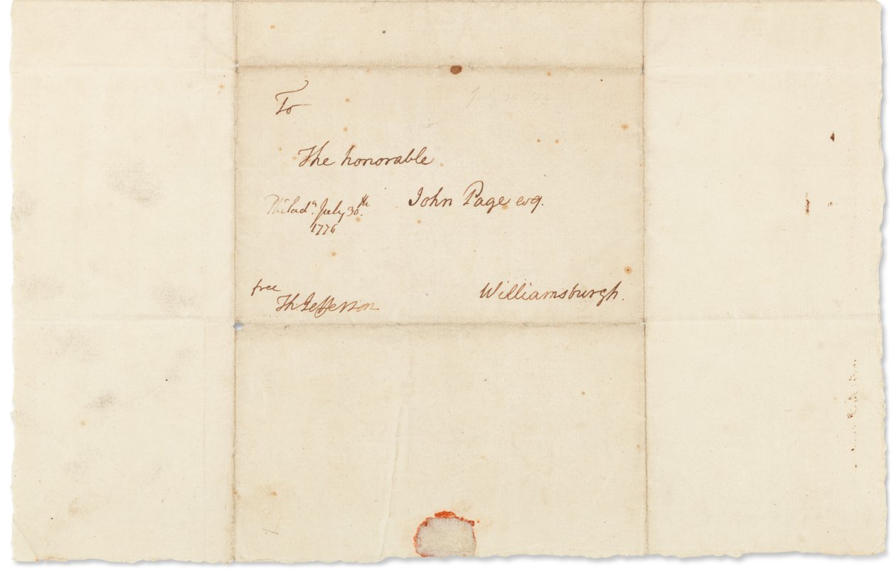 Autograaf brief aan John Page, Philadelphia, 30 juli 1776 door Thomas Jefferson