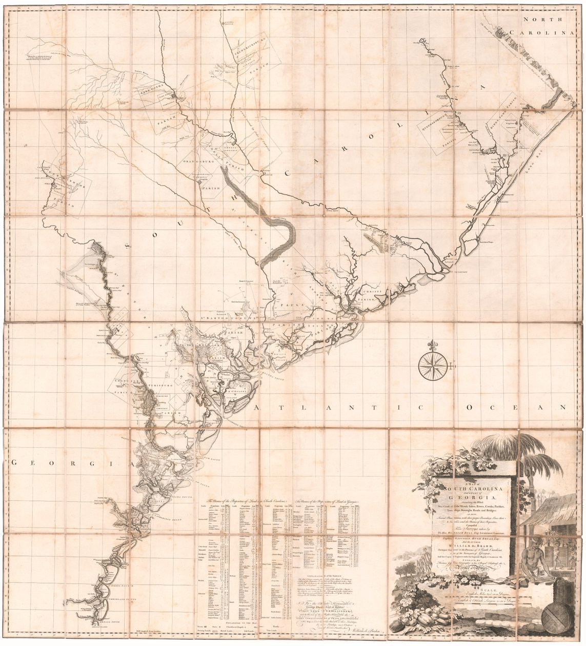 Een kaart van South Carolina en een deel van Georgia door De Brahm door Thomas Jefferys