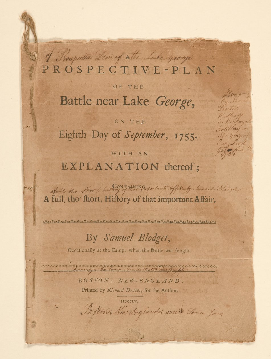 Een Projectief Plan van de Slag bij Lake George. Tekst (deel B) door Samuel Blodgett door Thomas Johnston