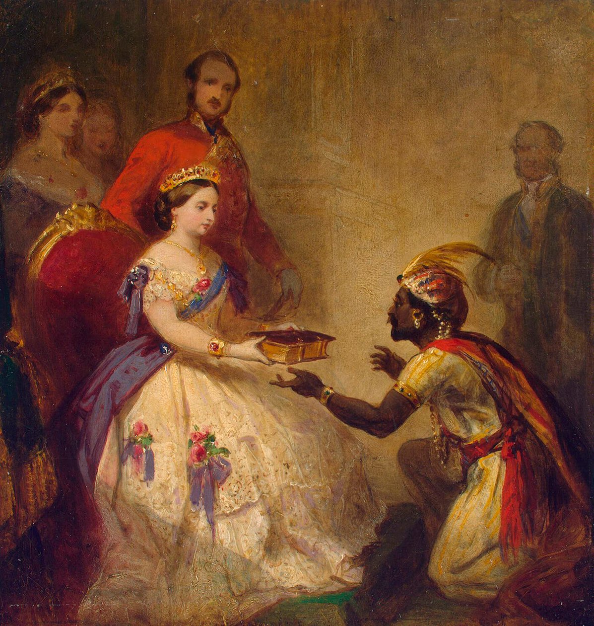 Koningin Victoria geeft de Bijbel aan een Afrikaanse hoofdman, 1861 door Thomas Jones Barker