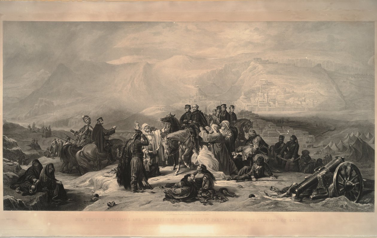 De verdediging van Kars. Sir Fenwick Williams en de officieren van zijn staf nemen afscheid van de burgers door Thomas Jones Barker