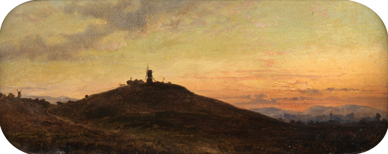 Molen bij zonsondergang door Thomas Jr. Whittle