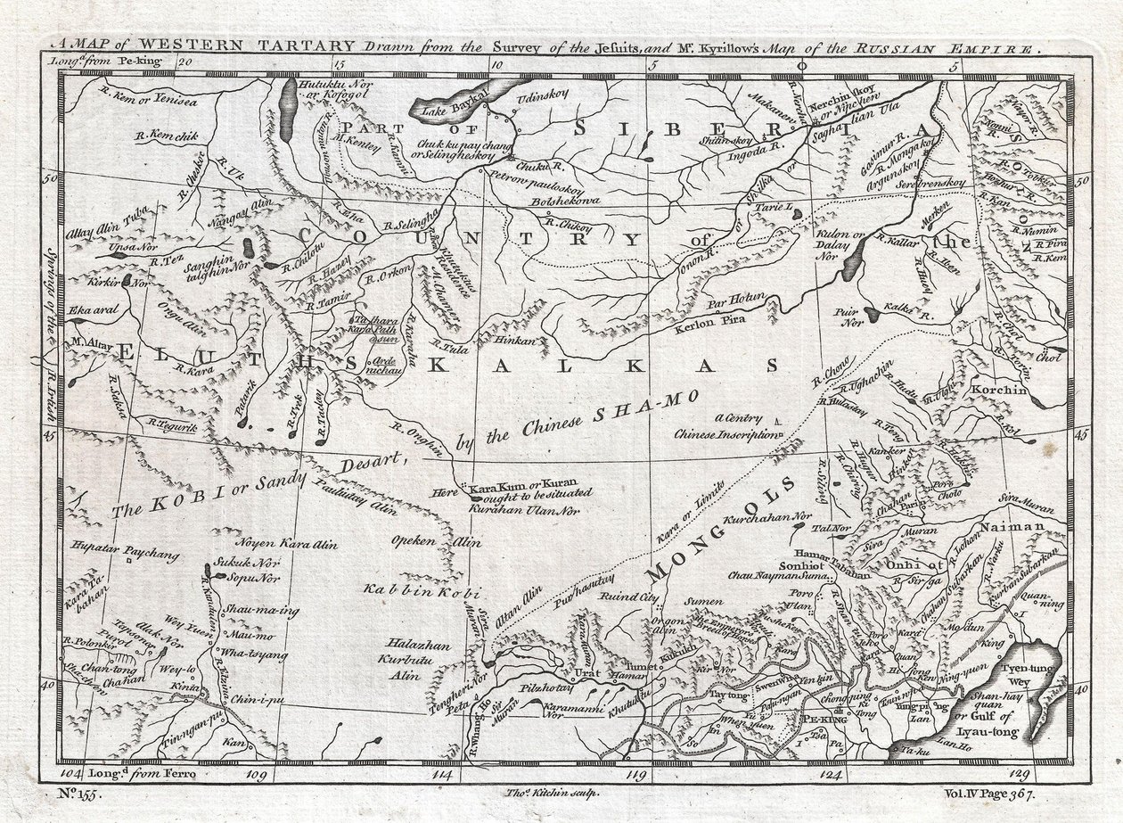 Een kaart van West-Tartarije, gemaakt op basis van de Survey van de Jezuïeten en de kaart van het Russische Rijk van de heer Kyrillow. door Thomas Kitchin