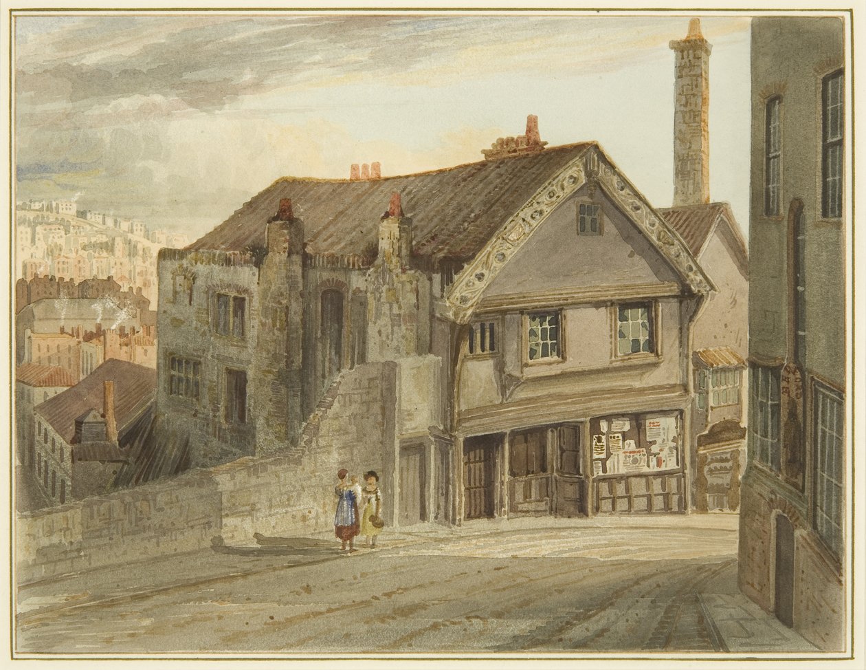 Castle Mill Street, onder de Newgate, met het huis van Robert Adams door Thomas Leeson the Elder Rowbotham