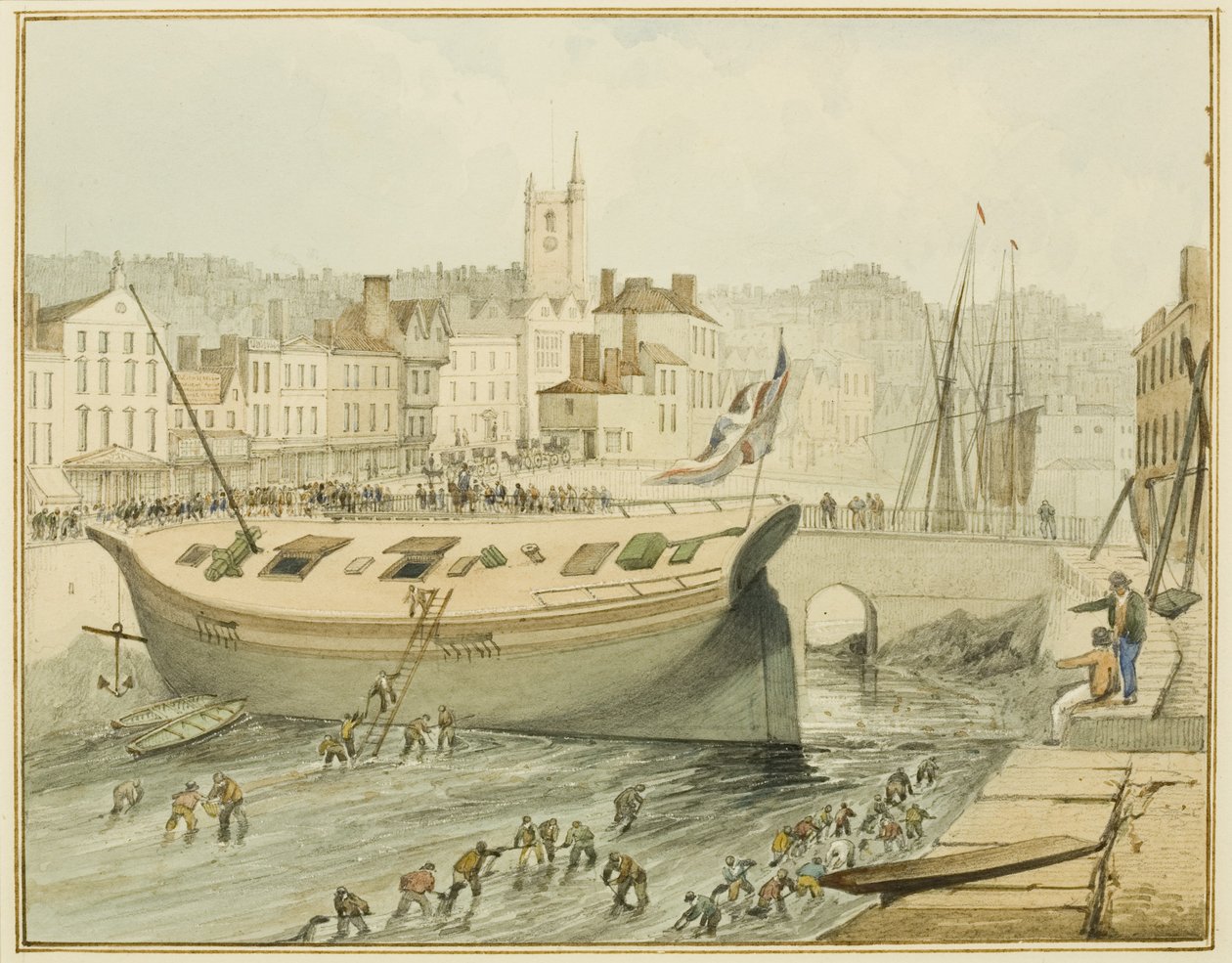 Schoonmaken van de drijvende haven, 1828 door Thomas Leeson the Elder Rowbotham