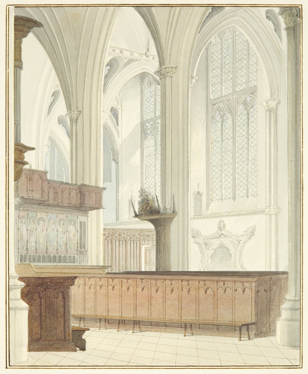 Interieur van de kathedraal van Bristol, nabij het orgel door Thomas Leeson the Elder Rowbotham