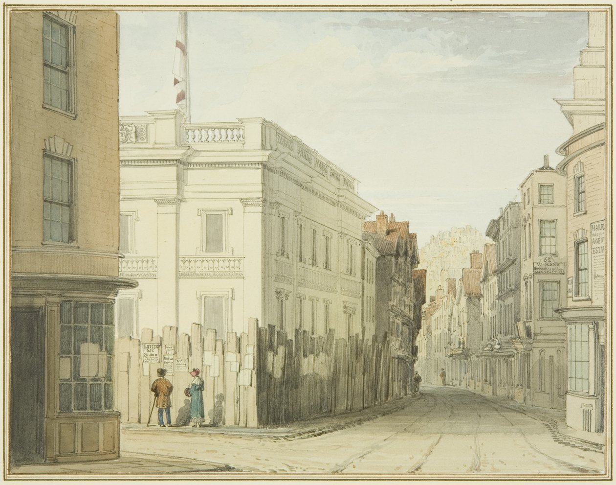Kijkend naar beneden Broad Street met het nieuwe stadhuis door Thomas Leeson the Elder Rowbotham