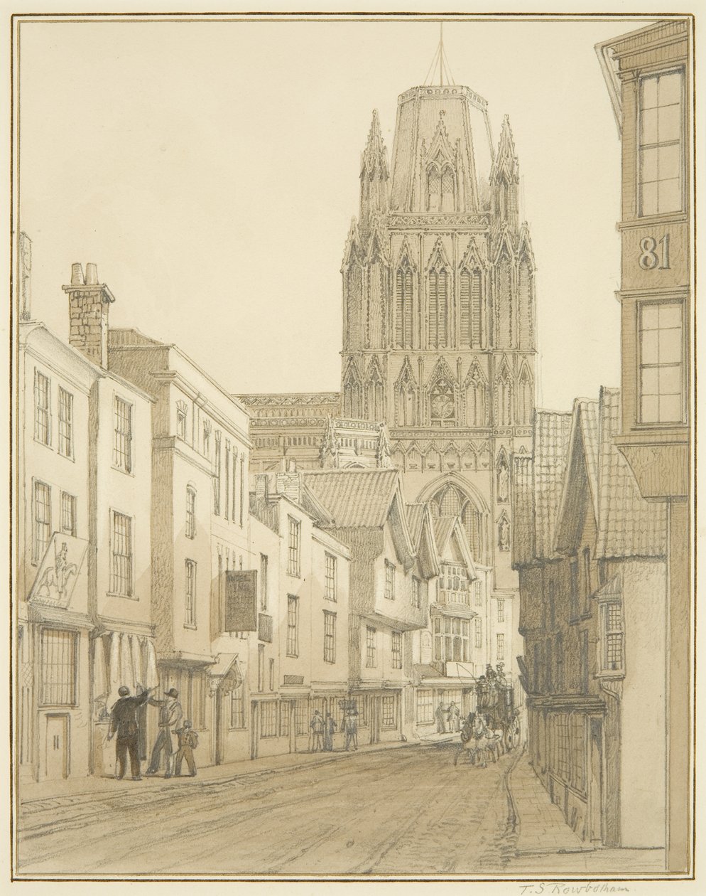 Noordaanzicht van de St Mary Redcliffe Church gezien vanaf Redcliffe Street door Thomas Leeson the Elder Rowbotham