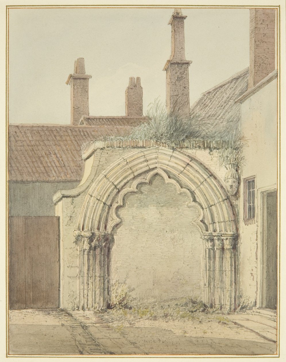 Oude poort naar Prebendal House vanuit de kloosters van de kathedraal van Bristol door Thomas Leeson the Elder Rowbotham