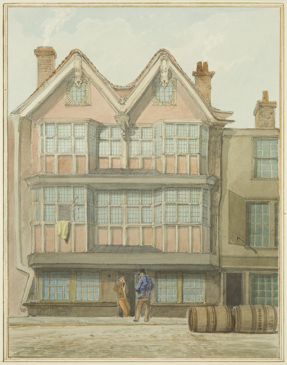 Oude huizen aan de westkant, Marsh Street door Thomas Leeson the Elder Rowbotham