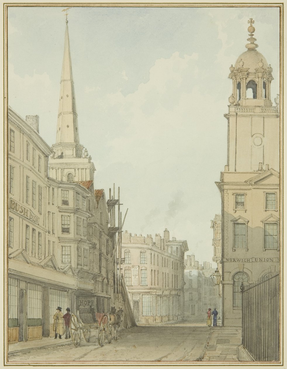 Deel van Corn Street en Wine Street door Thomas Leeson the Elder Rowbotham
