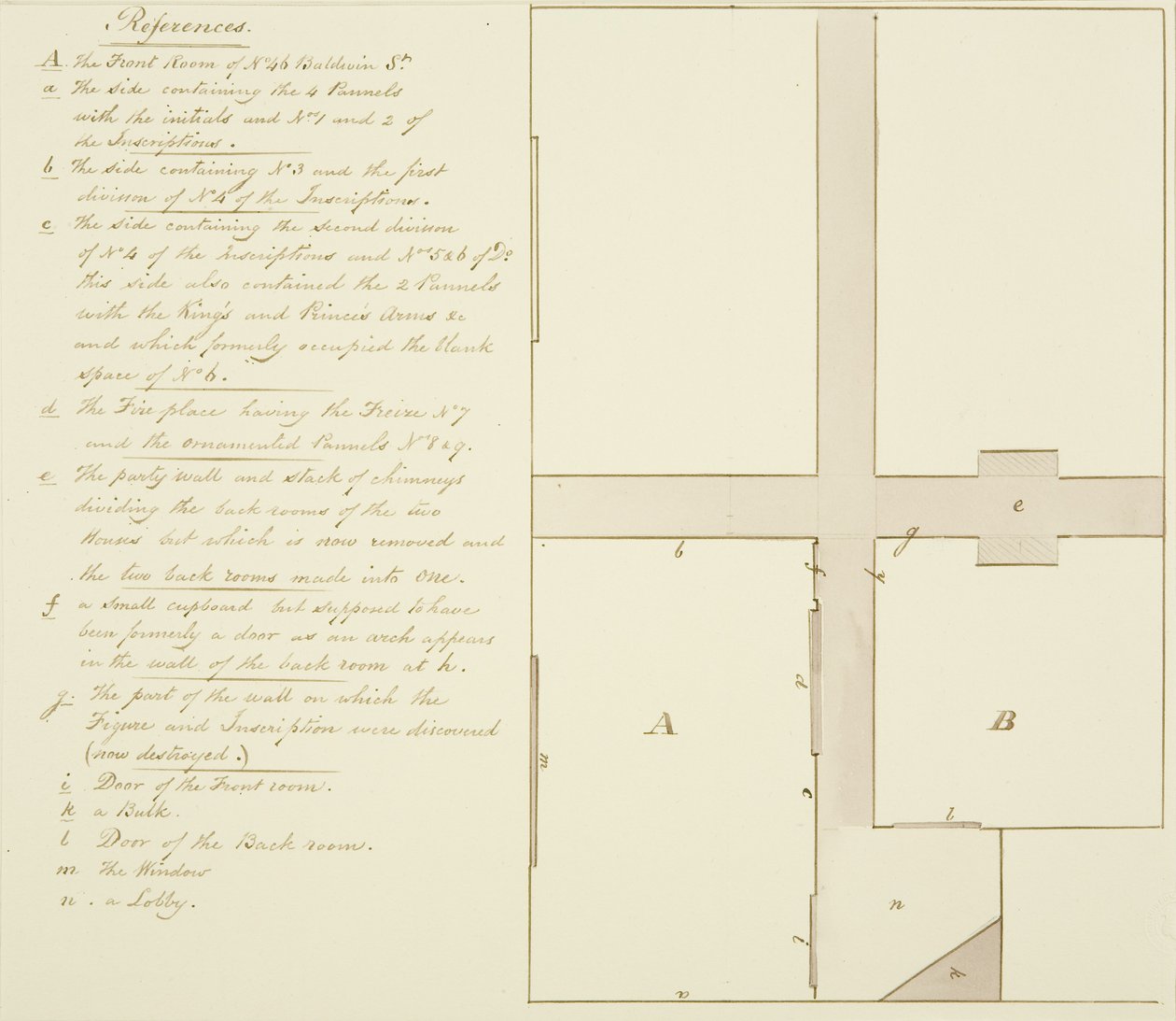 Plattegrond van 46 Baldwin Street door Thomas Leeson the Elder Rowbotham