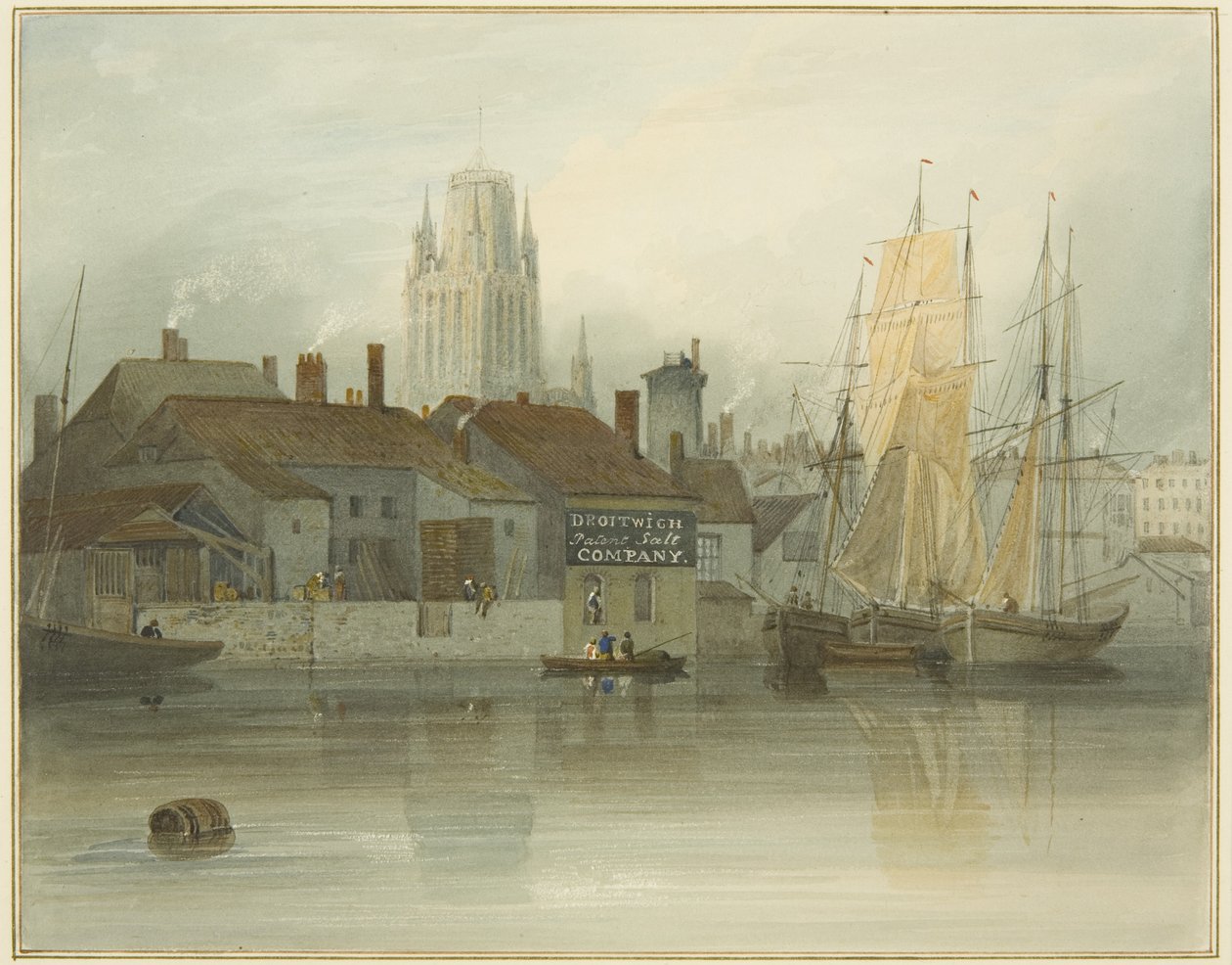 Redcliffe Tower en Back vanaf Ferry Slip, Queen Square, 1826 door Thomas Leeson the Elder Rowbotham