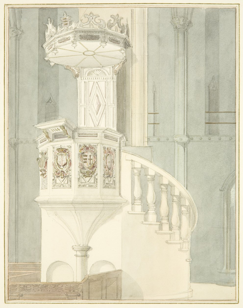 Stenen preekstoel van de kathedraal van Bristol door Thomas Leeson the Elder Rowbotham