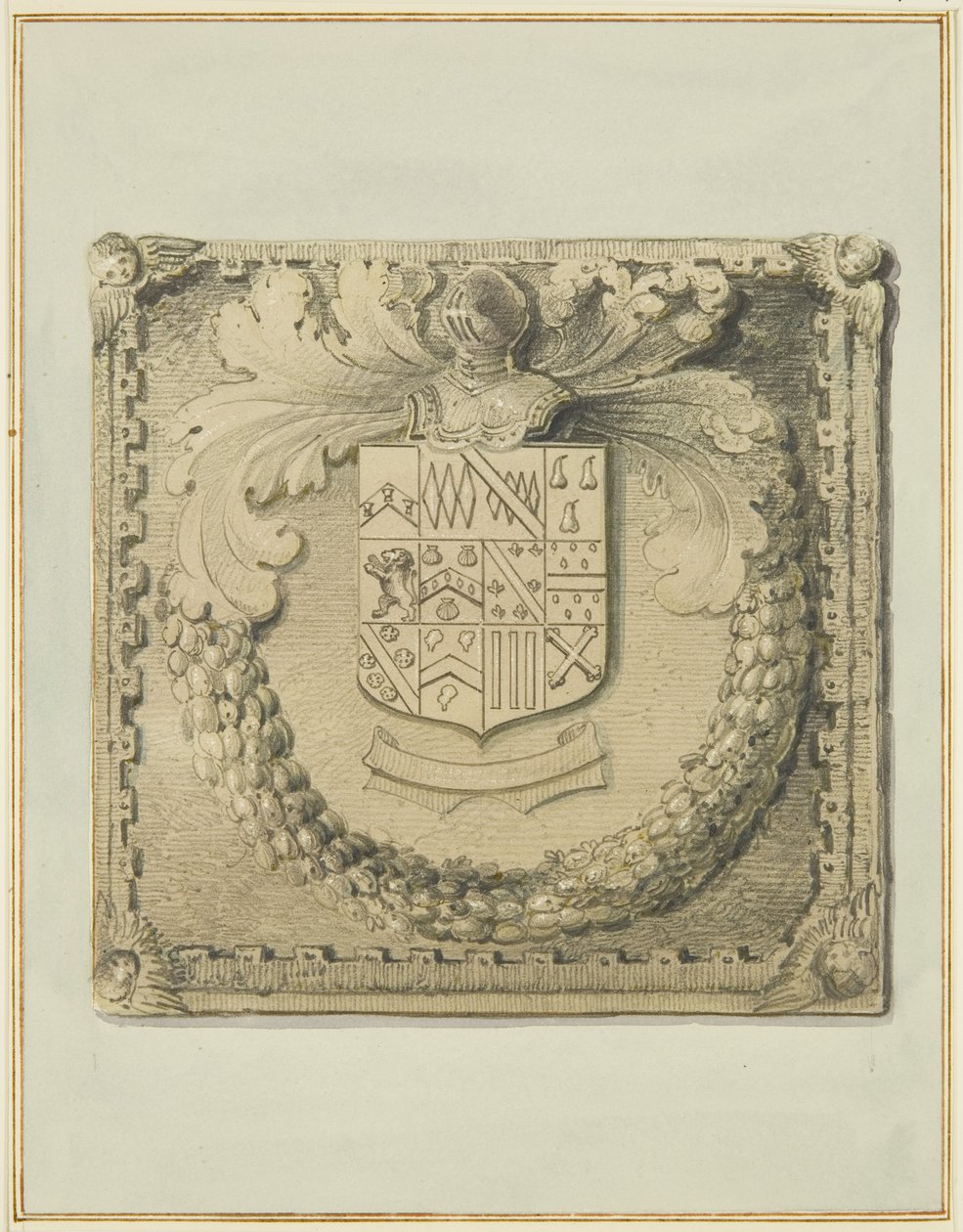 Stenen wapenschild boven de noorddeur van Barr