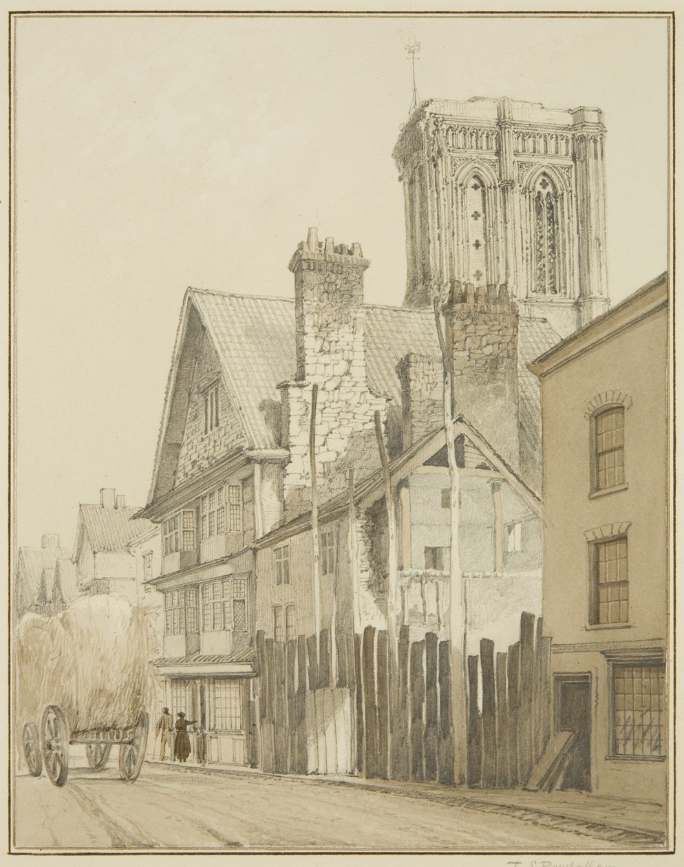Temple Street, met de toren van Temple Church door Thomas Leeson the Elder Rowbotham