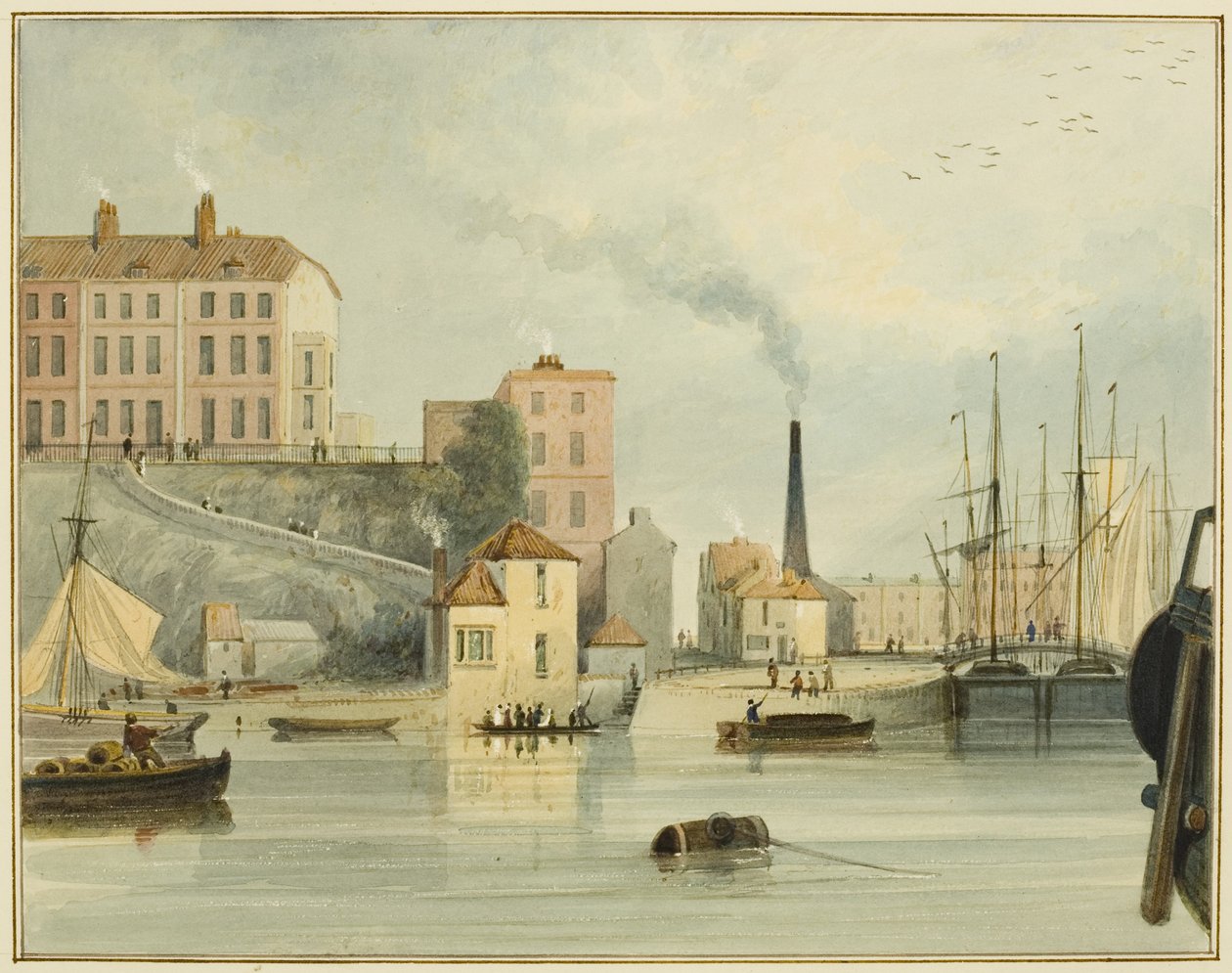 West End van Redcliffe Parade, met de toegangspoorten naar het Bathurst Basin door Thomas Leeson the Elder Rowbotham